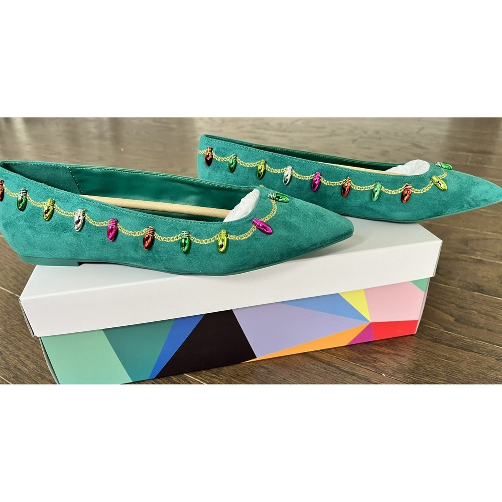 Katy Perry The Hollie Christmas Pointed Toe Ballet Serene Green Size 8.5M - NEW